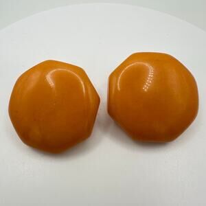 Antique 1930s 1940s butterscotch Bakelite yellow octagonal clip on earrings